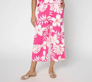 Denim and Co. Petite Beach Jersey Wide Leg Crop Pants