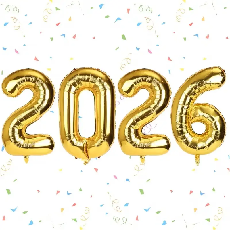 4-Pack 32 Inch Gold Gradient Number 2026 Inflatable Aluminum Foil Balloons, New Year Party Decoration, Festive Event Supplies, Balloon Decorations