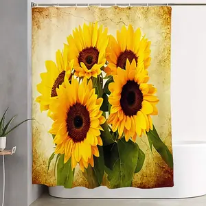 1/4pcs Vintage Sunflower Bathroom Decor Set – Rustic Floral Shower Curtain, Toilet Seat Lid Cover, and Bath Mats – Warm Aged Parchment Design Perfect for Autumn Home Aesthetic and Seasonal Refresh Bathroom Accessories Set