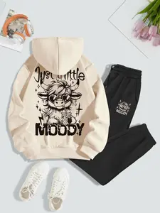 Women's Letter & Animal Print Long Sleeve Hoodie & Sweatpants Set, Chic Casual Fashion Cozy Breathable Two Piece Outfits for Daily Outdoor Wear, Ladies Winter Clothes, Clothing Sets, Going Out 2 Piece Set
