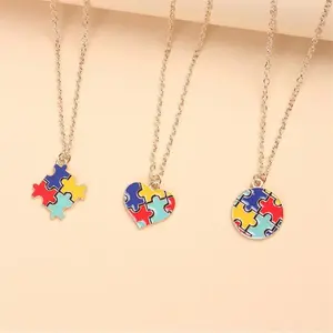 Creative Multi Color Puzzle Autism Awareness Enamel Pendant Necklace Best Friend Ladies Fashion Jewelry Accessories Gift Wholesa month supply Heart Style Choker