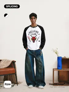 Stranger Things Hellfire Club Graphic Print Patchwork Long Sleeve, Trendy Casual Streetwear for Daily Home or Outdoors, Comfortable Sleepwear
