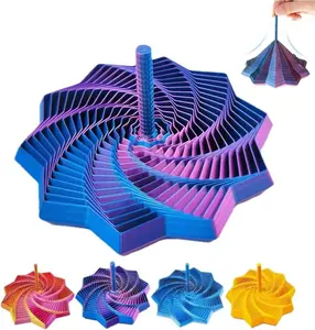 3D Printed Expanded Sensory Fidget Star,Easy-Grip Handles, Whirling Spiral Hexagon Spinner for Stress (Red and Blue,4.64In) NONE