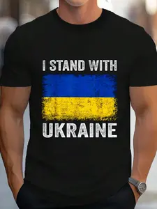 100% Cotton Support Ukraine_I Stand With Ukraine_Ukrainian_Flag T-Shirt Women's Men's Graphic Tee Crew Neck summer vacation Tops
