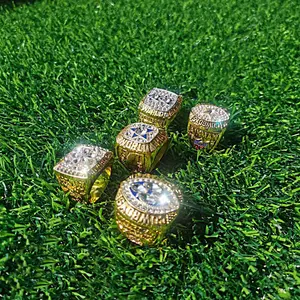 5pcs Football Championship Ring Set with wooden boxes - Authentic, Commemorative Rings for Sports Fans & CollectorsCollectors - Celebrate Your Team's Victory, Own a Piece of History - Own a Piece of History!