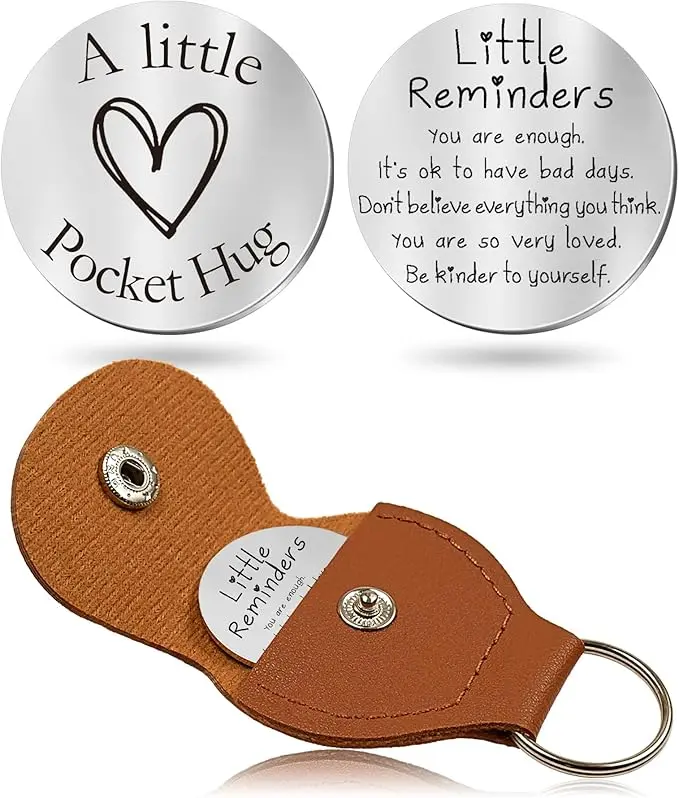 Leather Musical Instrument Keychain with Pocket Hug Token Charm, Inspirational Fashion Accessory Gift for Adults, Key Charms, Key Rings For Car Keys