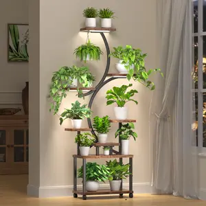 Plant Stand Indoor with Grow Light, 62" Tall 8 Tiered Plant Shelf with Removable Wheels, Metal Multiple Plant Rack, Flower Holder for Indoor Plants, Suitable for Living Room Balcony Patio