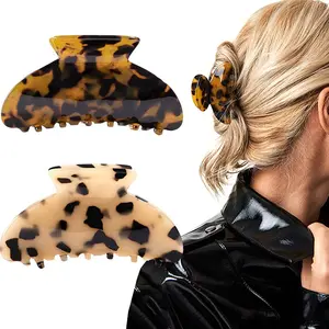 2PCS Large Hair Banana Clips, Tortoise Shell Leopard Pattern Hair Barrettes for Women Girls, Classic French Style Hair Accessories