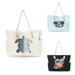 Beach Tote Bag for Women, Large Capacity Canvas Shoulder Tote, Casual Minimalist Underarm Handbag, Spacious Lightweight Summer Bag for Beach Vacation, Travel, Pool, Shopping & Daily Use