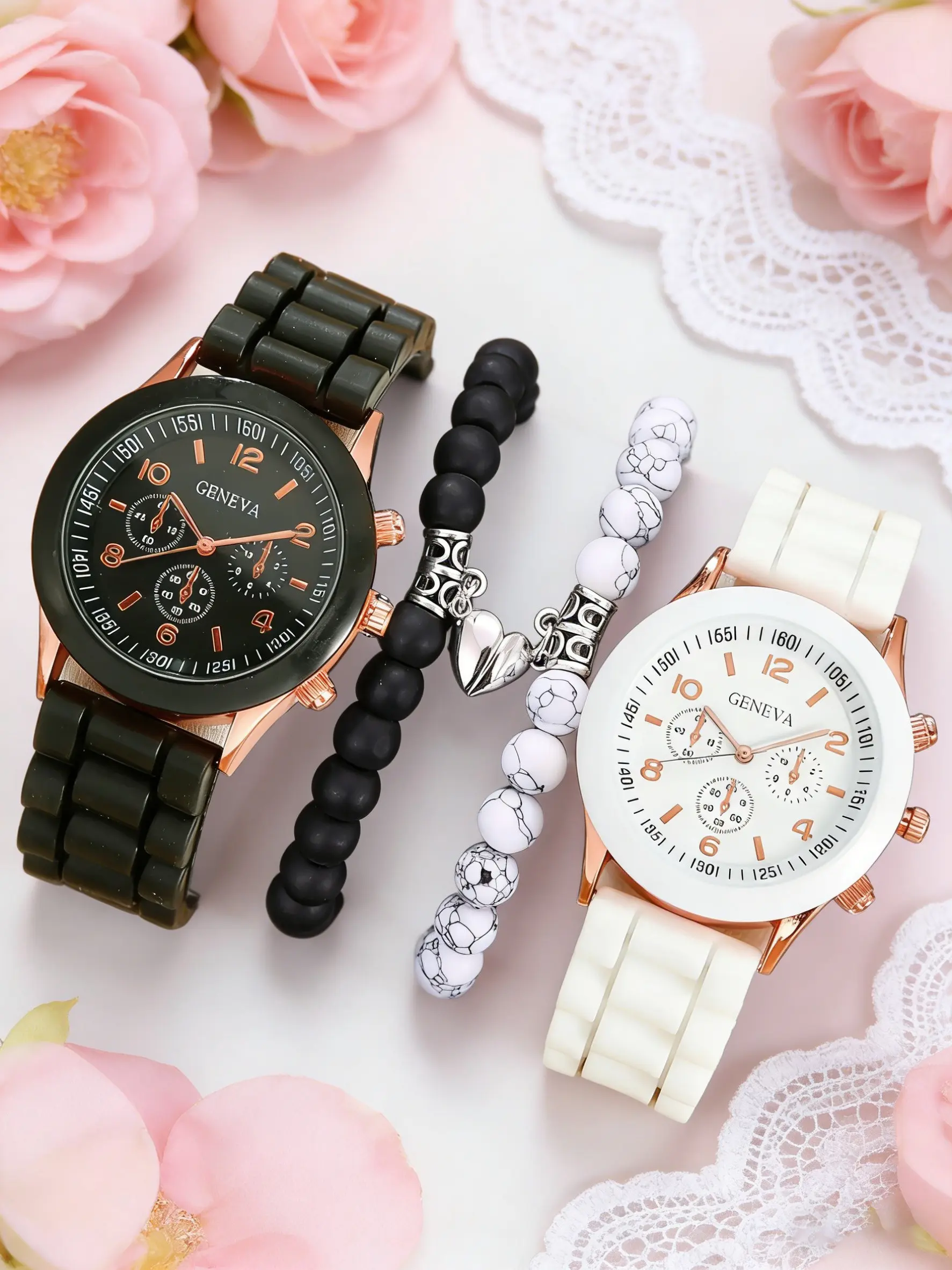 Elegant Fashion Casual Couple Quartz Watch Set with Bracelet, Analog Wristwatches, Perfect Gift for Daily Holidays Birthdays Christmas, 4pcs Matching Watches