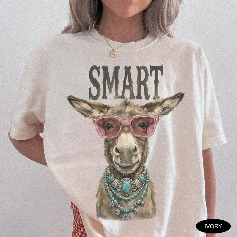 Smart Donkey Shirt Comfort Colors Tee Women Sarcastic T-Shirt Donkey Graphic Tee Viral Meme T Shirt
