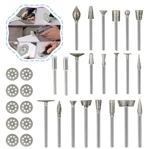 [Hand Tools Kits] Stone Carving Set Diamond Burr Bits Compatible with Dremel,20Pcs Polishing Kits Rotary Tools Accessories with 1/8’ Shank for Carving,Engraving,Grinding,Stone,Rocks,Jewelry,Glass,Ceramics summervibes