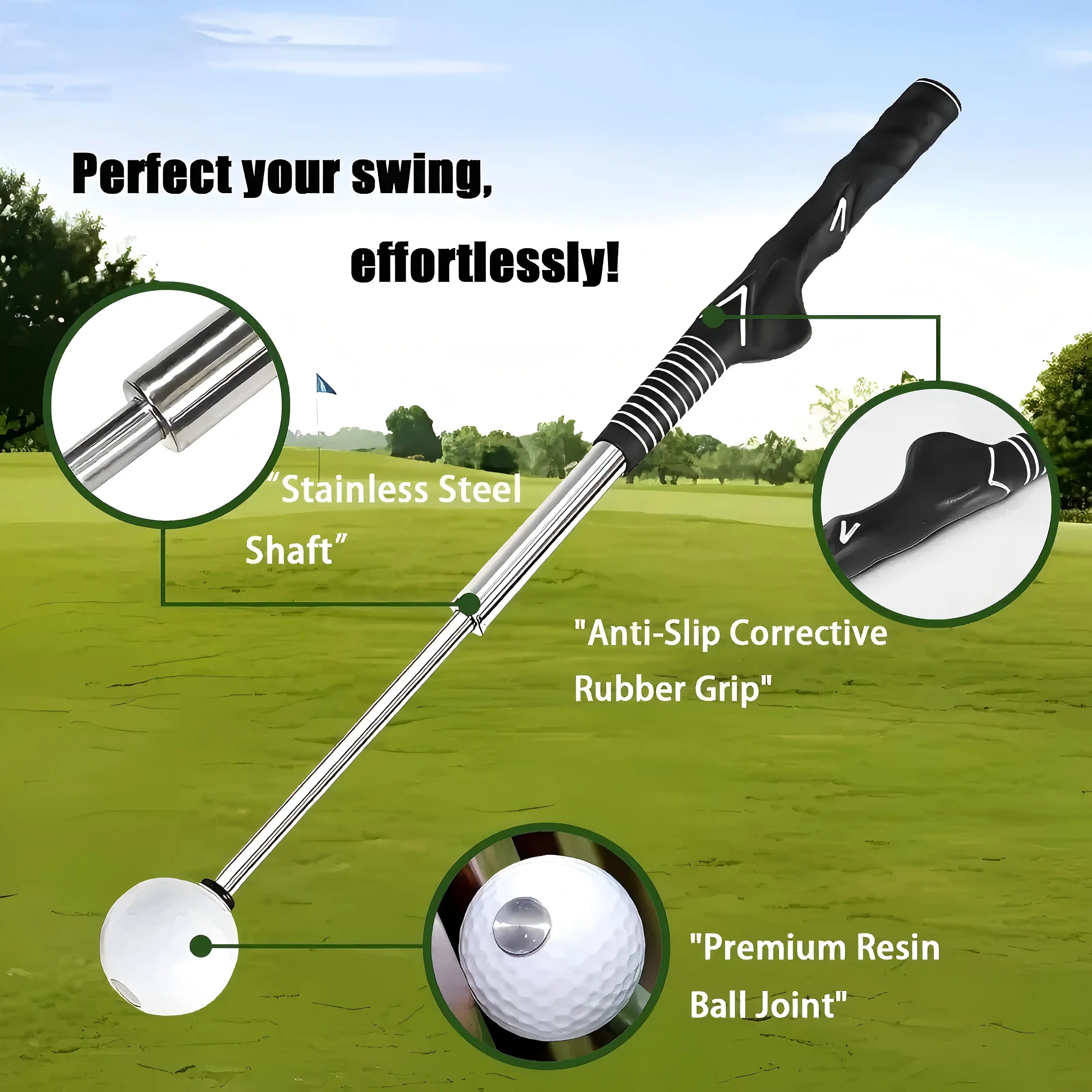High-Quality Stainless Steel Golf Swing Aid Bar, Telescopic Portable Golf Training Equipment for Adults with Non-Slip Rubber Handle, Drum Impact Tape, New Putter Compatibility, for Indoor and Outdoor Settings