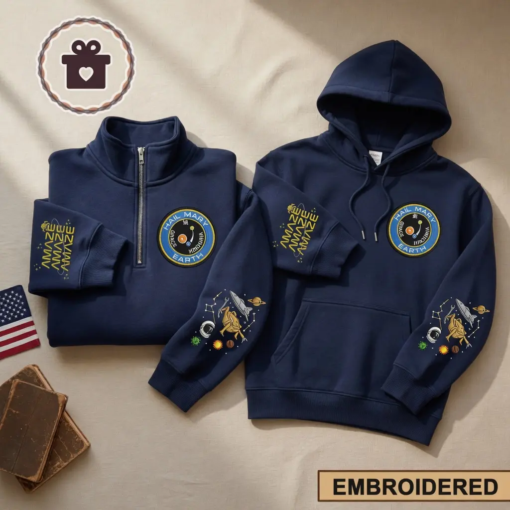 Embroidered Planet Project Hail Mary Quarter Zip, Amaze Amaze Amaze Sweatshirt, Sci-fi Fantasy Bookish Crewneck Shirt, Gift For Her Him