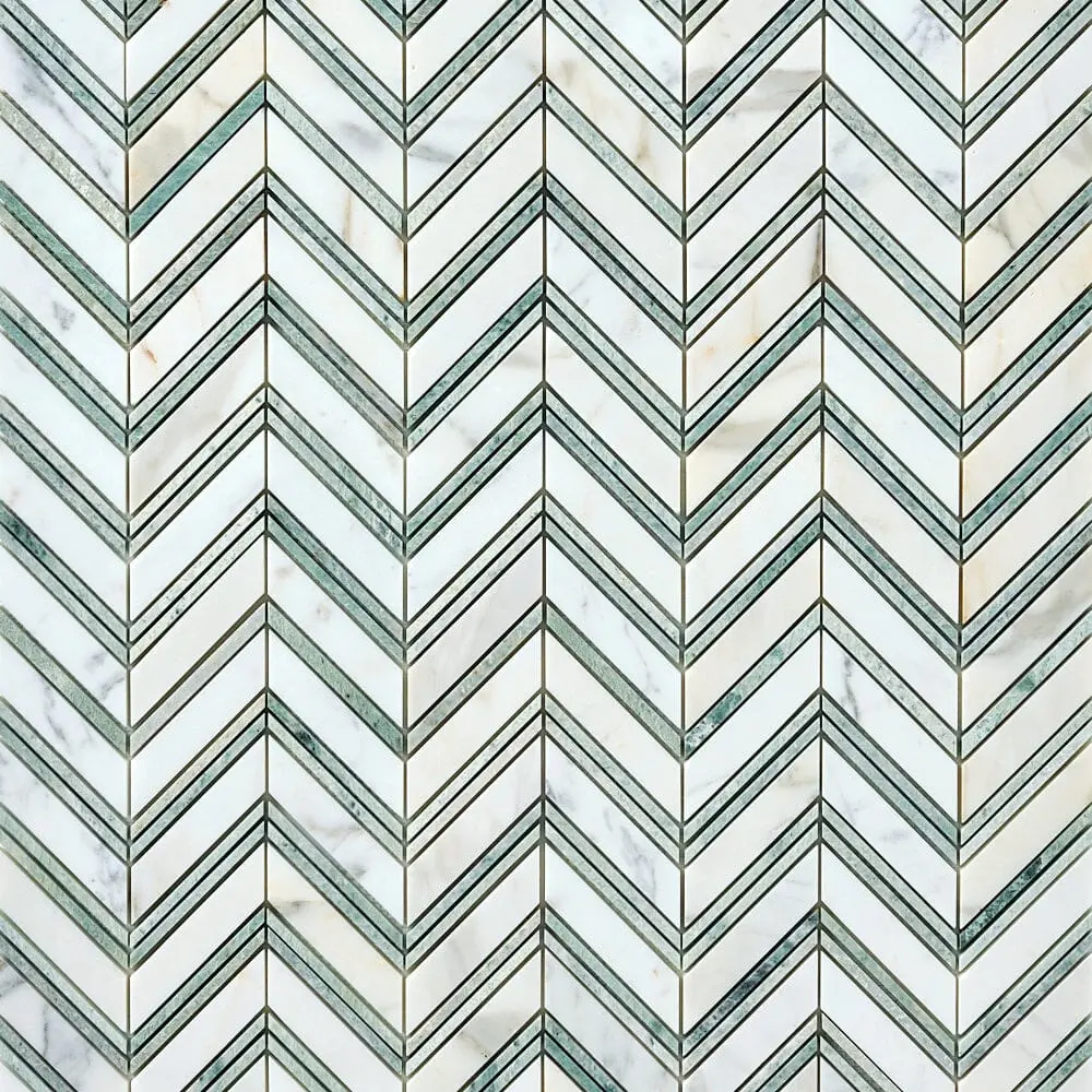 Calacatta Gold & Green Grand Chevron 12x12 Polished/Honed Marble Mosaic Tile