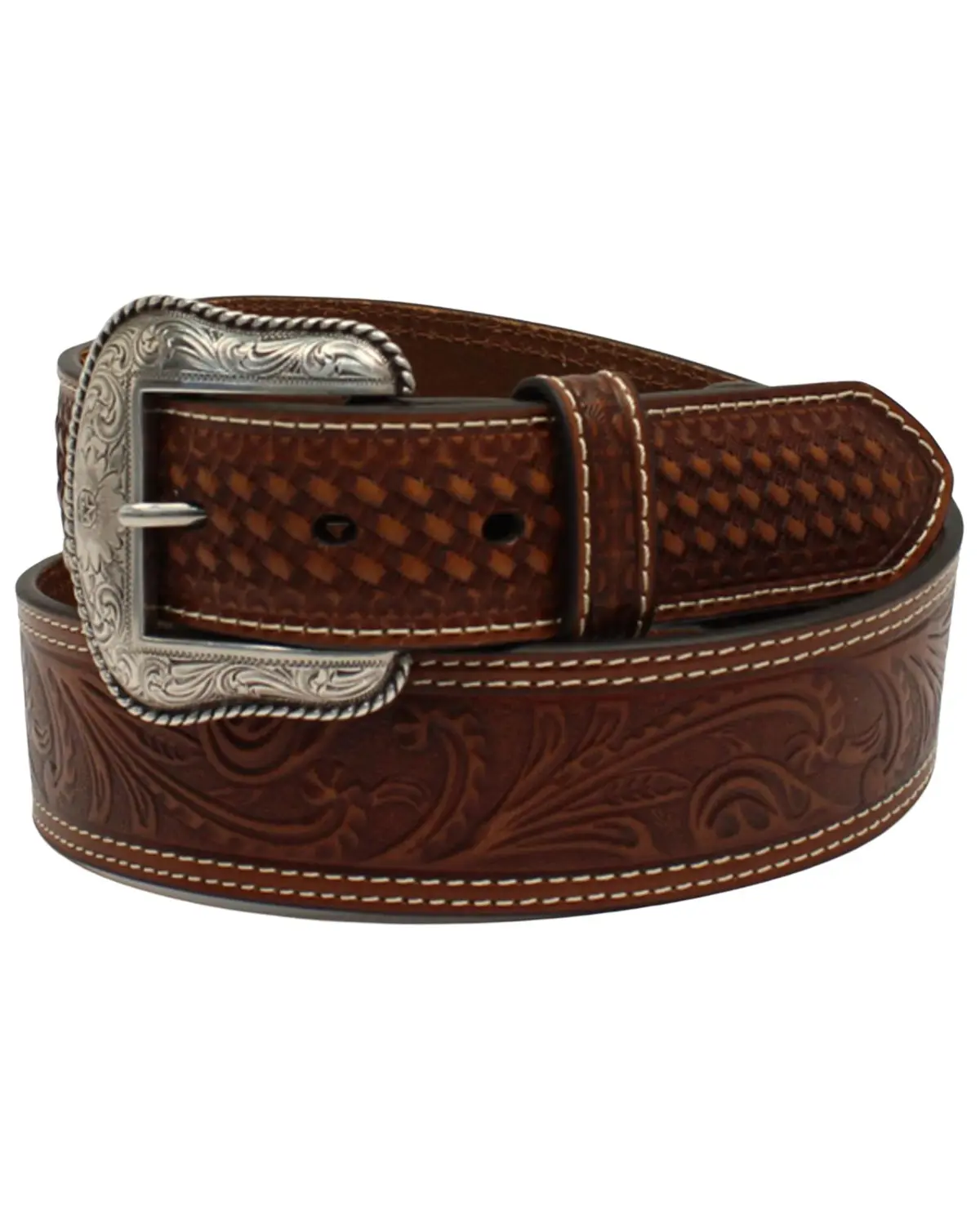 M & F Western Men's And Men'S Basketweave Floral Filigree Leather Belt - N210003202