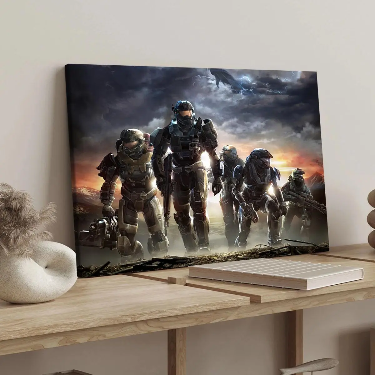 Halo Team Pattern Wooden Framed Canvas Painting, Modern Art Decoration, Aesthetic Wall Decor, Modern Home Decoration, Living Room Bedroom Decoration, Hallway Office Mural, Ideal Gift, Ornaments