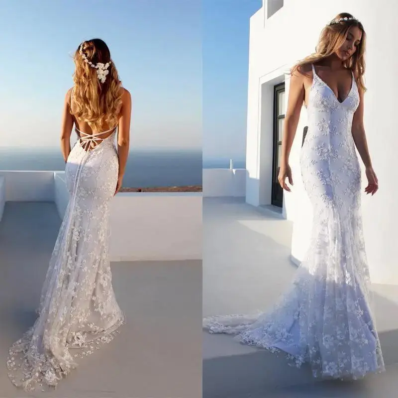 Women's Sexy Lace Bridal Gown - Formal Wear, V-Neck Lady Clothes, Long Skirt Sports Dress for Wedding Occasions, Casual, Asian Sizing, Check Size Chart
