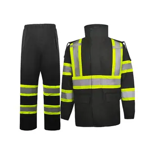 Hi-Vis Reflective Safety Rain Suit, jacket and Pants for Men Women Waterproof Rain Gears for Farming Fishing Work HV Rain Suit with Inner Mesh Lining