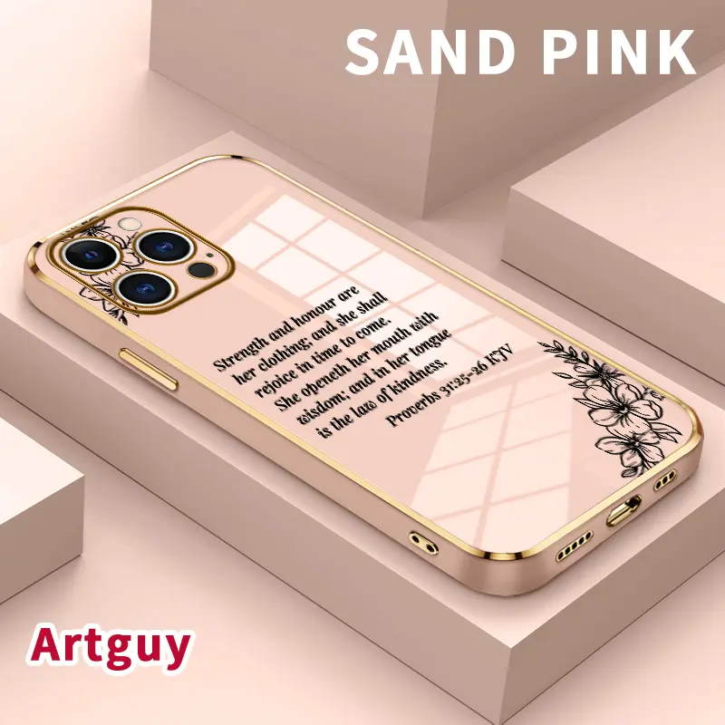 Luxury Electroplated TPU Phone Case for iPhone 15 Pro Max 16 14 Plus 13 12 11 Floral Wisdom Verse Classic Straight Design Ultra Thin Soft Smartphone Cover
