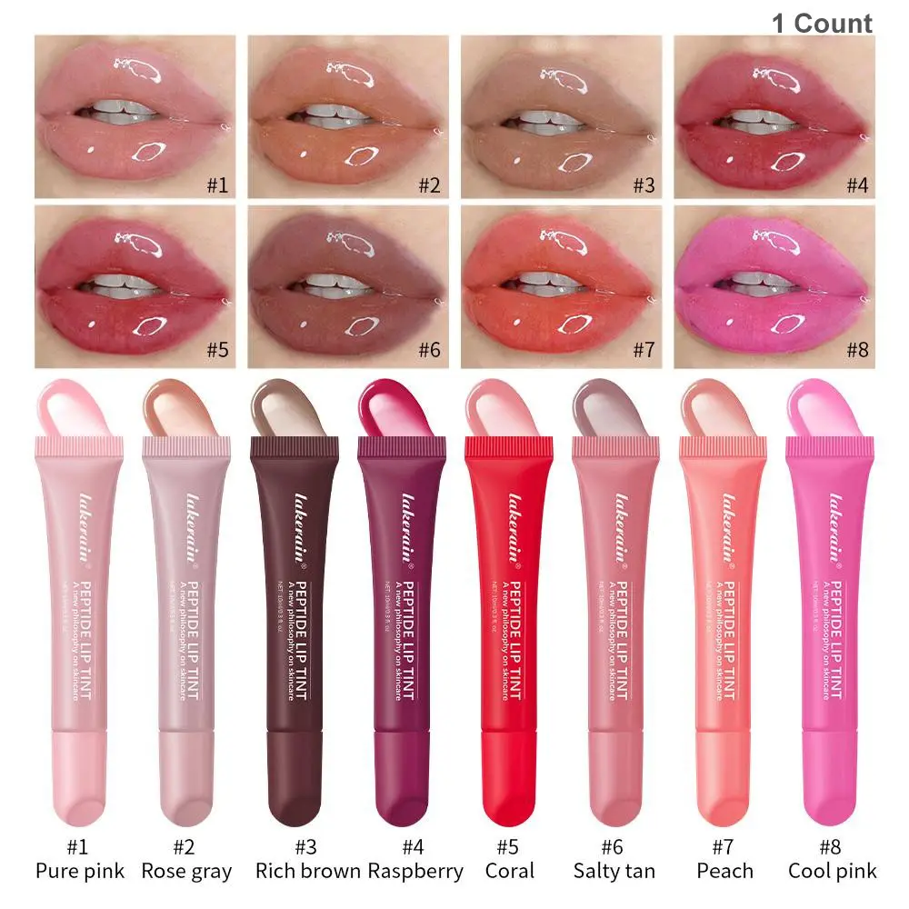 Hydrating Lip Tint, Makeup, Lip Care Moisturizing Lip Glaze with Peptides, Pigmented Lip Gloss Lip Balm, Long-Lasting Wear, Smudge-Proof & Sweat-Proof, Lightweight & Non-Sticky, Creates Dewy Glossy, 8 Shades for All Skin Tones