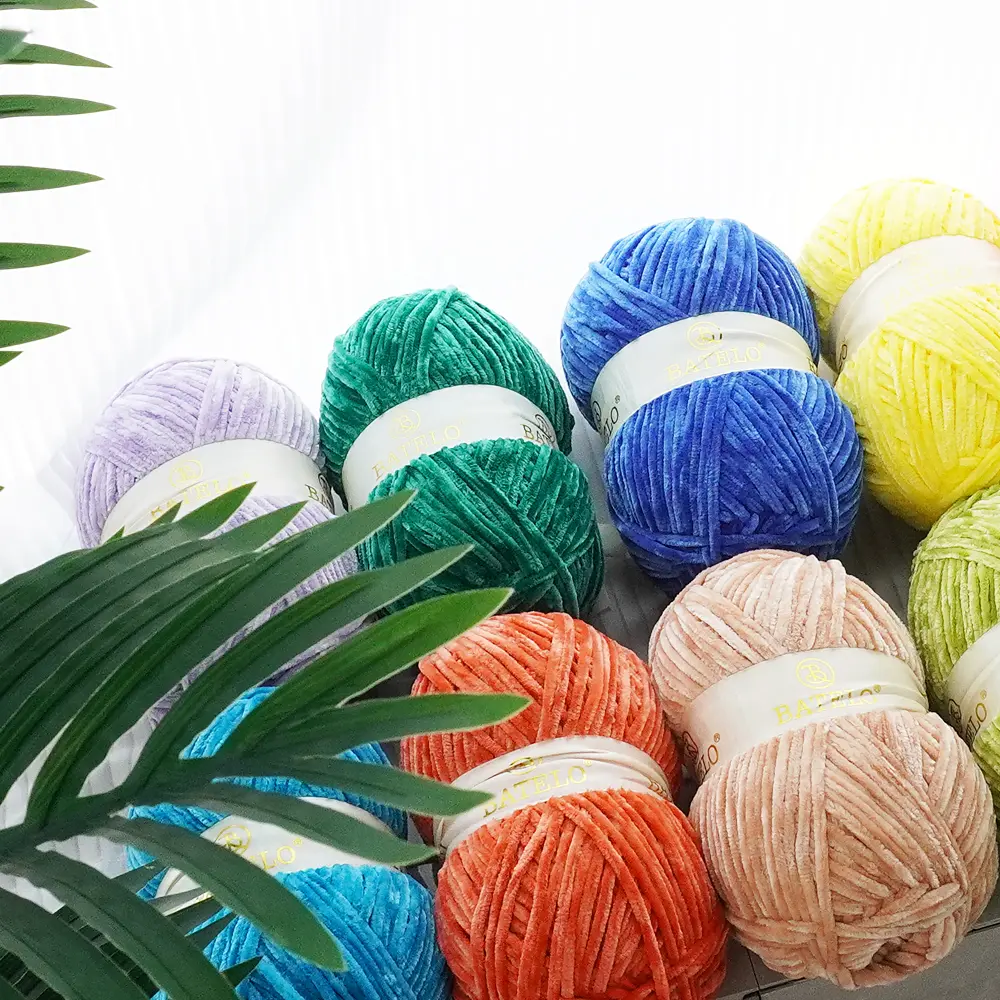 BATELO OEKO-TEX Certified Variegated Polyester Plush Velvet Chenille Yarn - 4 Packs (10.5oz Each, 1440yds Total), Soft, Chunky, for Blankets, Crochet Knit Projects, Variegated Yarn
