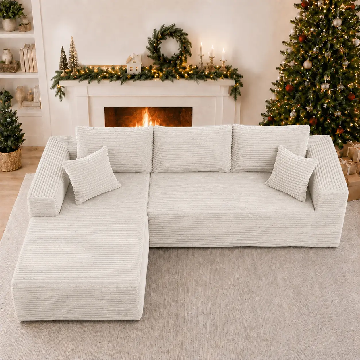 DIGWAC Modern Modular L-Shaped Recliner Sectional Corduroy Sofa, Clean Look Living Room Apartment Furniture, Upgraded Independent Pocket Spring Base, Soft Fabric, Layered Memory Foam Padding, Deep Seat, No Assembly Needed, Ships in 2 Packages