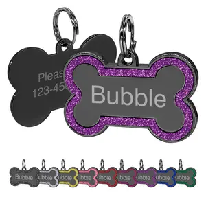 LIVEKEY Personalized Glitter Pink Circle-Bone Dog Tags with Engraved Name and Contact Information Detachable Pet ID Tags for Cats and Dogs dog parent gift