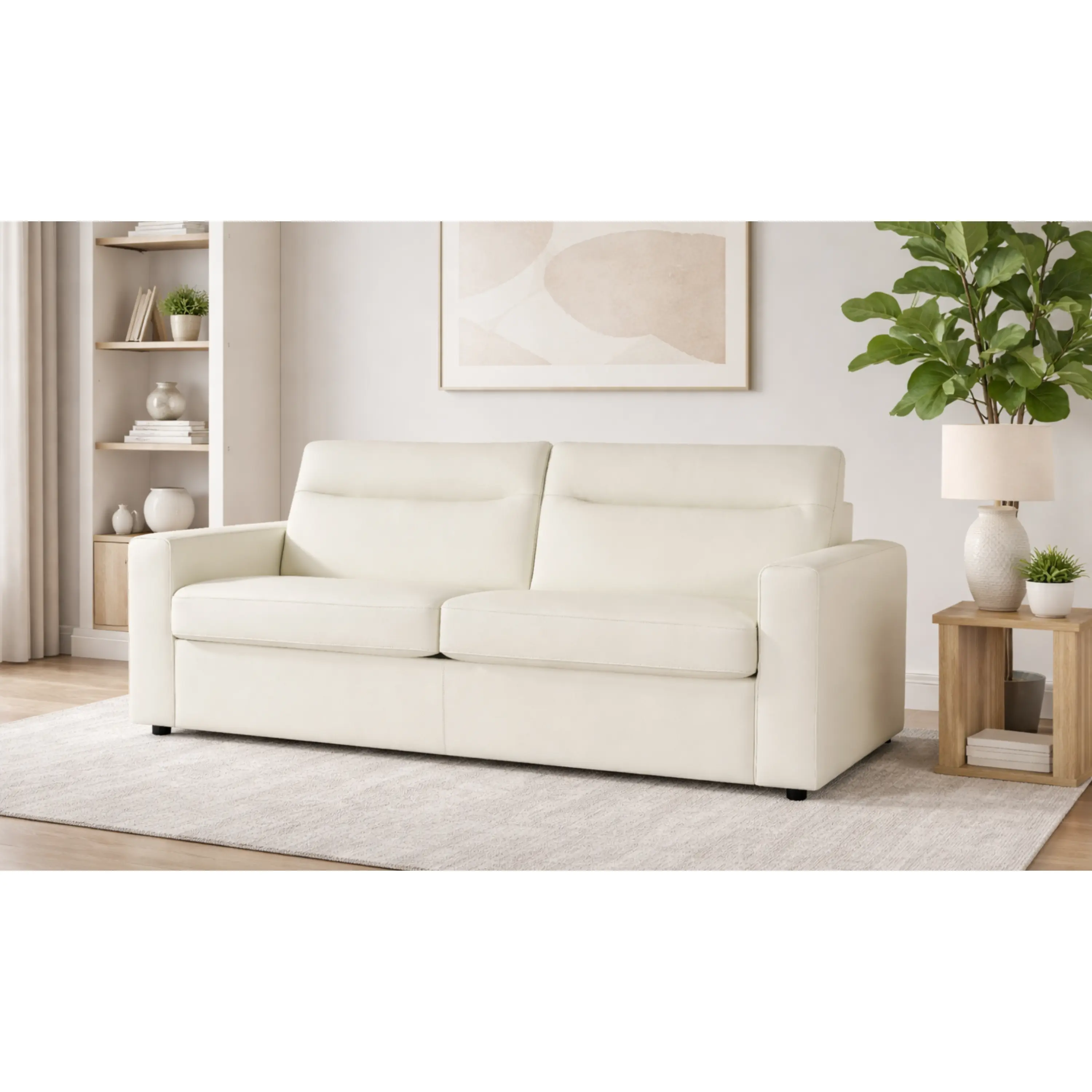 Klaussner Placido Queen Cowhide Square Convertible Sofa Bed, Indoor Living Room Leather Sleeper Furniture