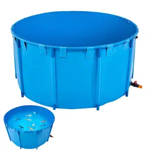 VEVOR Canvas Fish Pond, 818 Gal Capacity Above Ground Fish Pond, Foldable PVC Koi Tank, Round Goldfish Tank with Stable Frame and Drain Valve, for Aquaculture, Koi Breeding, and Irrigation (Blue)