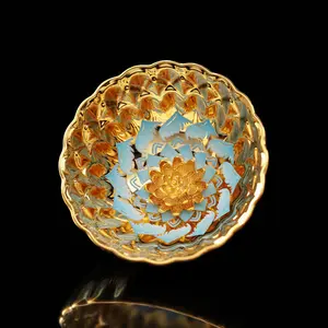 Gilded Turquoise Lotus Jianzhan Teacup | Opulent Art Glazed Tea Vessel, Chinese culture, High-temperature firing, Handcrafted ceramic cup, Wine Glass, Kung Fu Cup, Drinkware