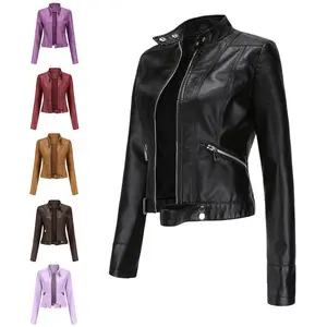Newwomen'sshortleatherjackets,smallouterwearforspringandautumn,stand-collarladies'leatherjackets,women'sthin-styleleatherouterwearTopsBlackWomenswearCoatsComfortFitted