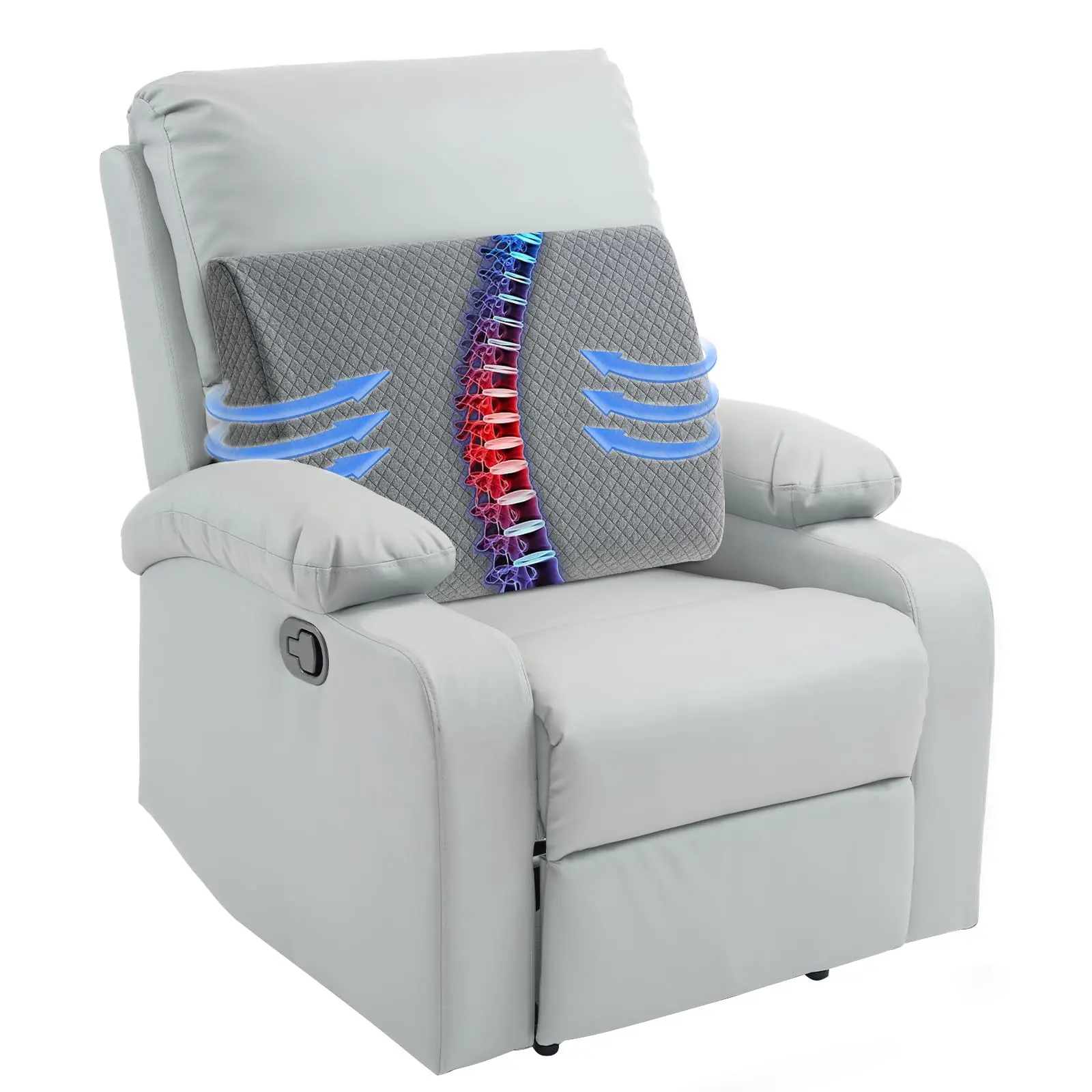 Recliner Lumbar Support Pillow for Elderly, Large Memory Foam Back Cushion with Strap, Ergonomic Back Support for Recliner Chair, Sofa, Pain Relief & Improves Posture(Grey, 20“x13.5"x5")