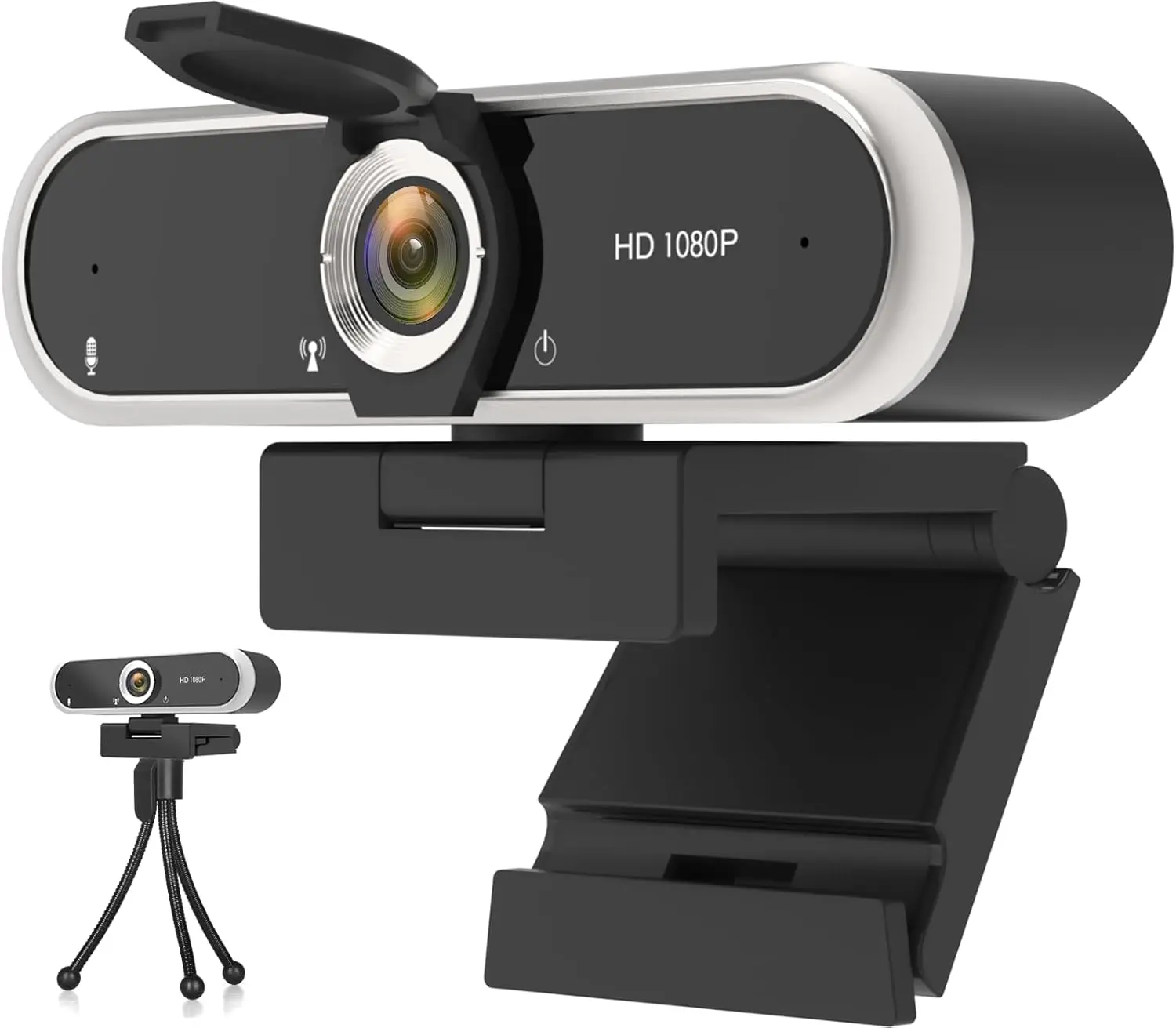 1080P USB PC Webcam with Built-in Microphone, Privacy Cover, Auto Light Correction - Plug-and-Play Streaming Equipment, PC Accessories for Video Calls & Home Security Monitoring
