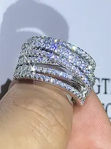 1 PC Elegant Cubic Zirconia Ring Statement Multi Ring For Women, Bridal Engagement Ring For Wedding, Promise Rings Engagement Anniversary Party Jewelry Valentine's Day Gift