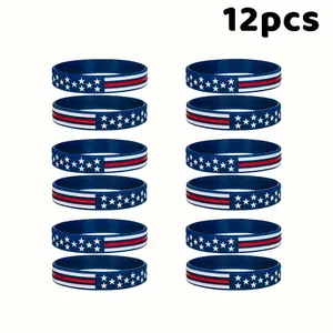 6/12-Pack American Independence Day Themed Bracelets — Rubber Wristbands / Sports Bracelets