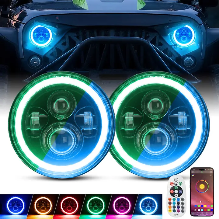 7" LED Headlights with RGB Halo for Jeep Wrangler (1997-2018) | Truck Accessories