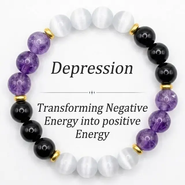 [Free 14K Gold Pendant for First 10]Natural Amethyst & Black Obsidian Bracelet with White Cat's Eye & 14k Gold Spacers - Healing Crystal Jewelry for Anxiety Relief, Negative Energy Protection & Emotional Balance (Unisex)
