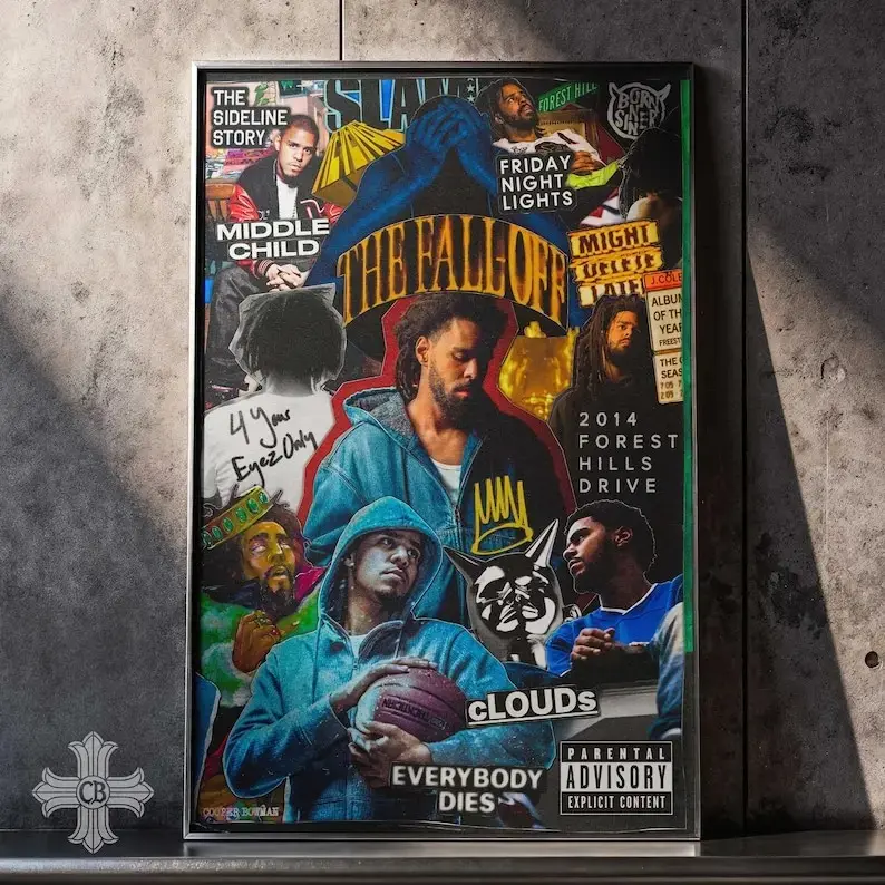 Retro Hip Hop Aesthetic J Cole Collage Poster Print Vintage Rap Album Art Music Room Wall Decor Premium Matte Canvas Print Perfect Gift for Music Fans Dorm Aesthetic