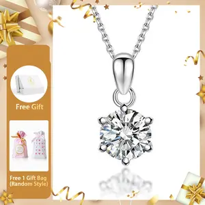 Moissanite 1ct Round Six-Prong Pendant D Color VVS Moissanite Women Solitaire Necklace Chain Perfect for Any Occasion & Everyday Wear Engagement Anniversary Mother's Day Lover Gifts