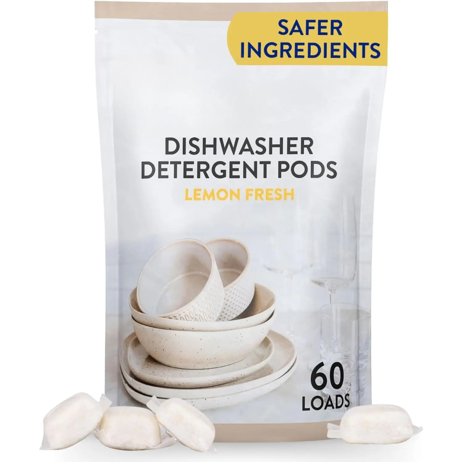Dishwasher Pods - Cuts  & Rinses Sparkling  - -Free - Phosphate Free Dishwashing Pods (60 Count, Lemon Verbena)