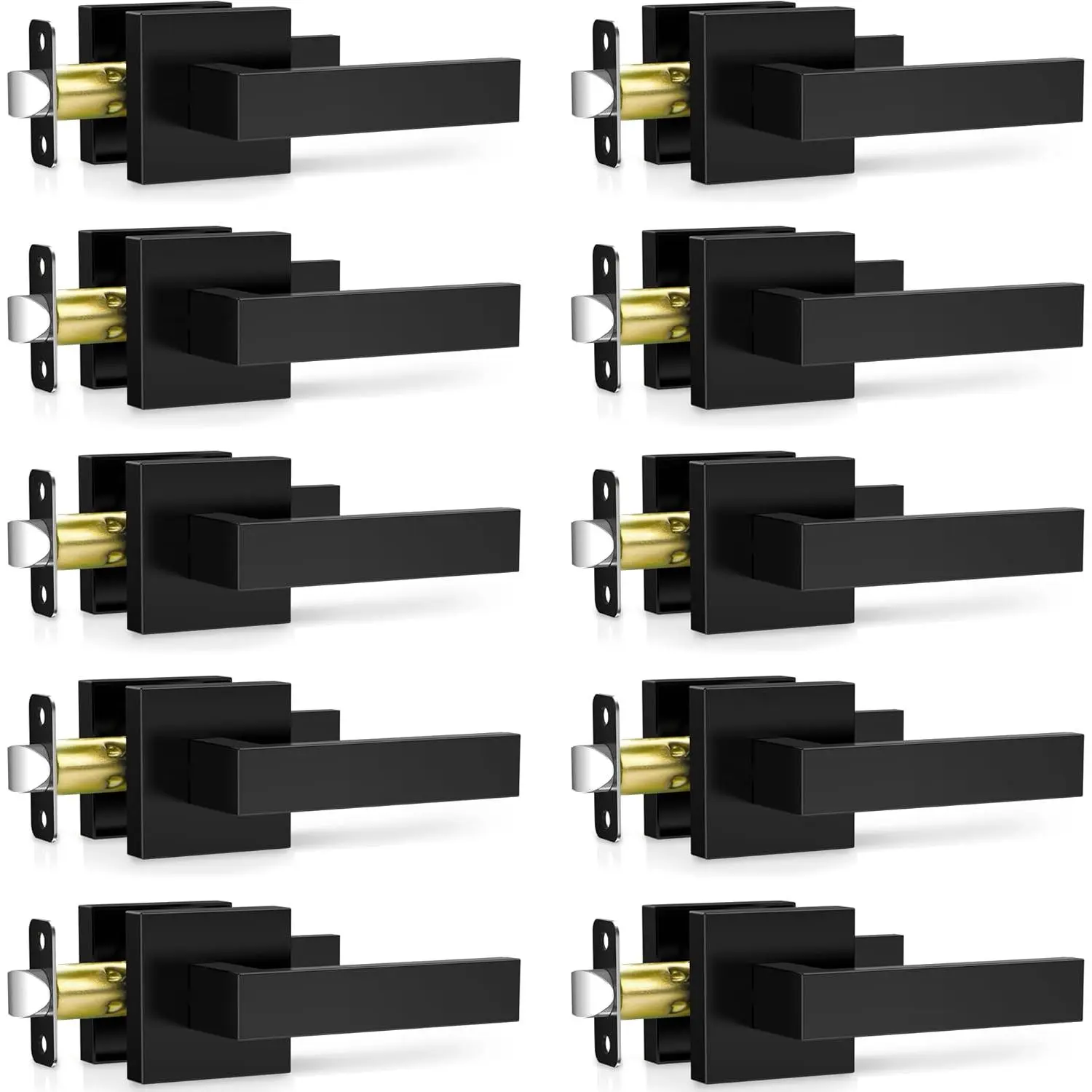10 Pack Matte Black Door Handles Interior, Passage Door Knobs Closet Door Levers for Hallway, Heavy Duty Square Doorknob Non-Locking Handlesets for Left & Right Sided Doors