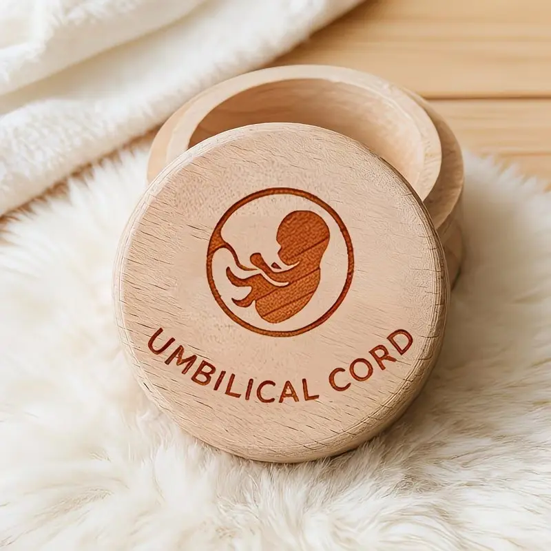 1-piece wooden storage box with fetal umbilical cord pattern design, fetal hair collector, umbilical cord and fetal hair storage box, newborn birth souvenir, memorial box, home decoration, birthday gift, Ornaments, Decorative