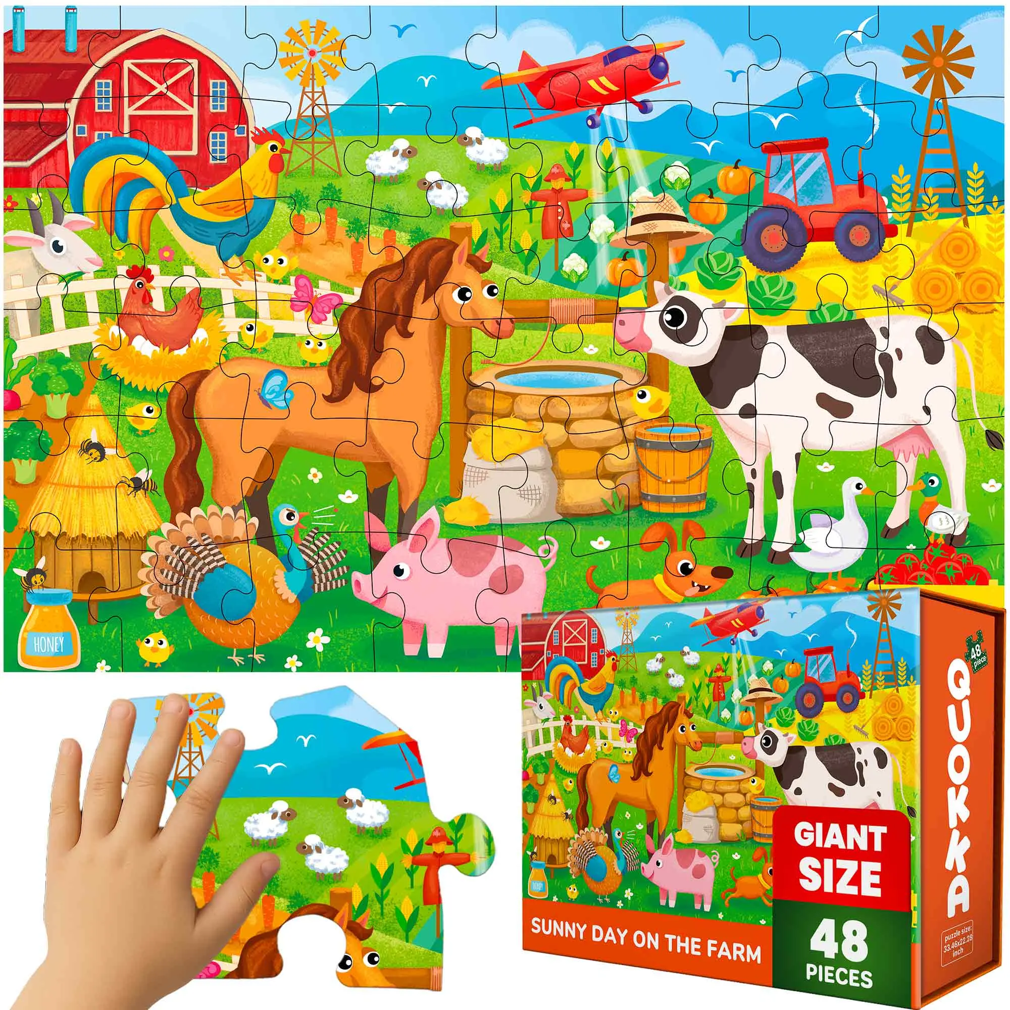 QUOKKA 48-Piece Large Giant Floor Jigsaw Puzzle, Creative Farm Animal Scene Learning & Play Toy for 4-8 Year Old Kids, Puzzle Jigsaw Puzzles