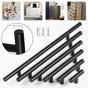 Dazone Matte Black Stainless Steel T Bar Cabinet Pulls 12mm Diameter 2-16 Inch Length Modern Design Easy Install Kitchen Bathroom Cupboard Knobs