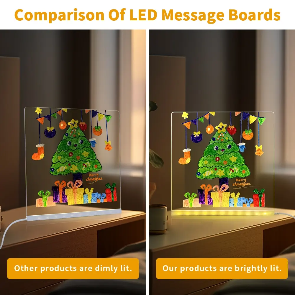 Innovative LED Night Light Christmas Gift, Dual Function LED Drawing Board & Message Board, Erasable Kids Whiteboard with Colorful Pens
