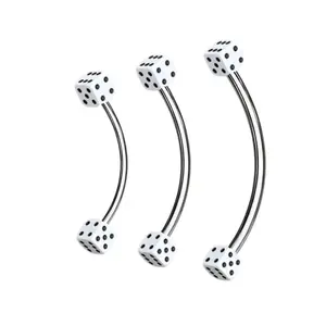 16G White Acrylic Dice Curved Barbell Eyebrow Ring Tongue Piercing Jewelry 9/16" 5/8" 3/4" - Sold Individually