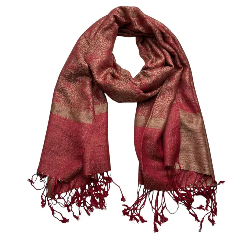Red Jacquard Polyester Scarf - Heavyweight Winter Scarf (67"x28")