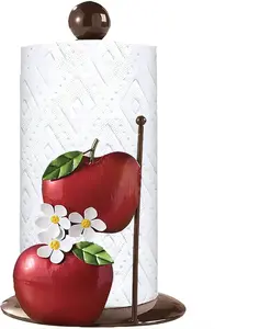 Metal Apple Blossom Paper Towel Holder Countertop, Kitchen Paper Towel Stand Holder for Kitchen Organization and Storage, One-Handed Operation Countertop Roll Dispenser for Standard and Large Rolls