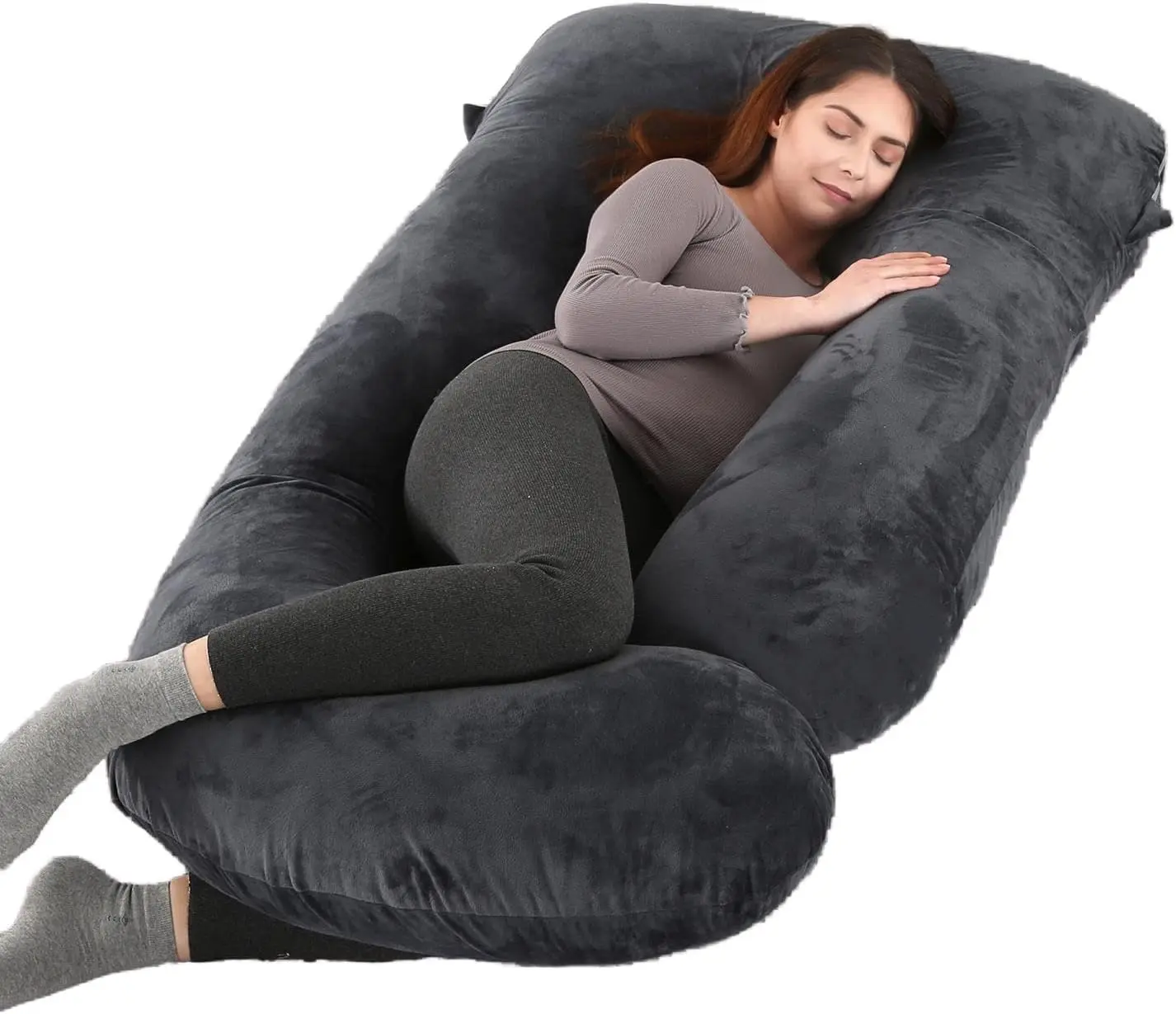 57 in U-Shape Maternity Pillow - Adjustable Velvet Cover Full Body Pillow for Pregnant Women, Side Sleeper Back, Belly, Hip & Leg Support